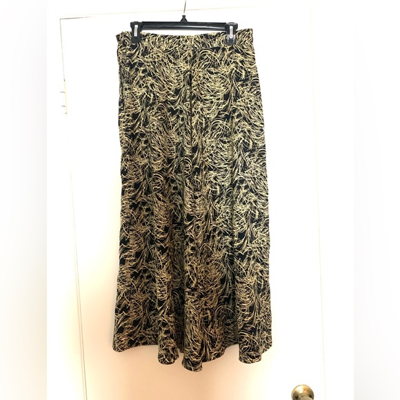Vintage Doncaster Silk Midi Skirt Black Gold Abstract - Picture 3 of 9